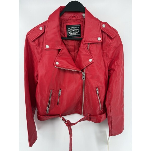 Levi's Womens Faux Leather Motorcycle Jacket, Red, Large - Picture 1 of 3